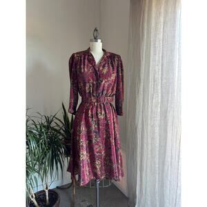 Stuarts Alan Women’s 6 Dress Red Metallic Floral 80s Party Fit Flare